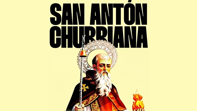 Cartel oficial de las Fiestas de San Antón 2026 en Churriana, Málaga, con la programación de eventos y cultos religiosos.
