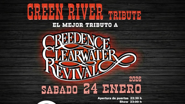 Cartel del concierto de Green River Tribute, banda tributo a la Creedence Clearwater Revival, en la sala Music Factory de Salamanca.