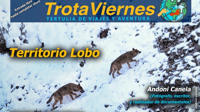Cartel del evento TrotaViernes en Burgos sobre el lobo ibérico con el fotógrafo Andoni Canela.