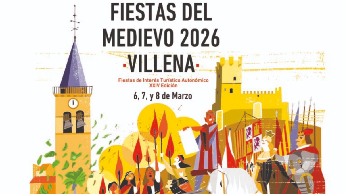 Cartel oficial de las Fiestas del Medievo de Villena 2026, XXIV edición, 6 al 8 de marzo.